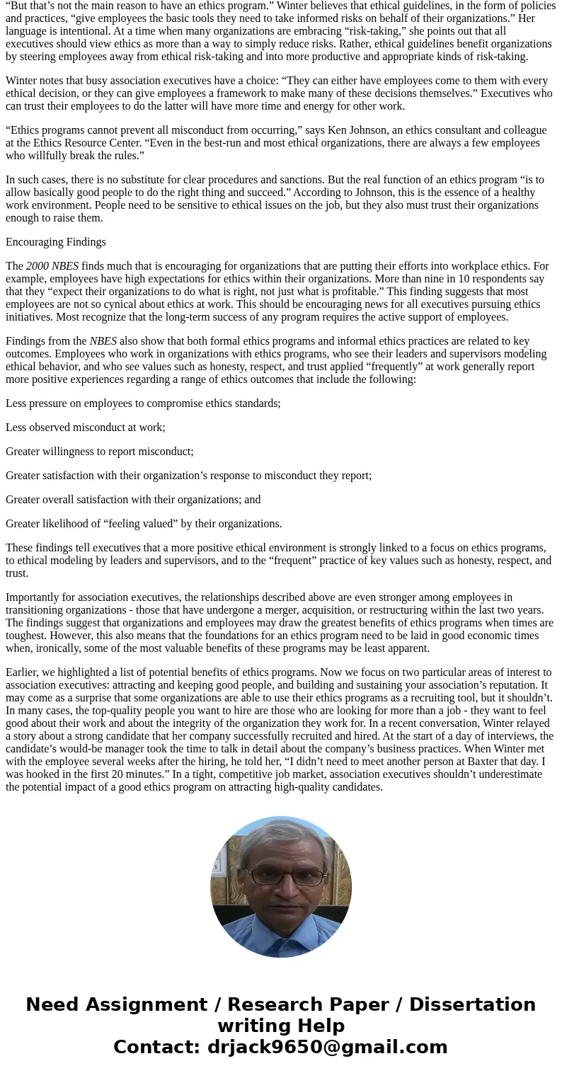 Ethics in the Workplace Home > Publications & Resources > Knowledge Center > Article Index By: Joshua Joseph , Ethics Resource Center, Inc joshua@e