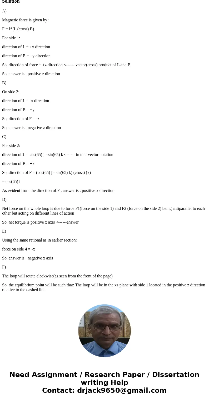 Figure 1) shows a rectangular loop of current in an external magnetic field. The magnetic field is directed in the positive y direction of the rectangular xyz c