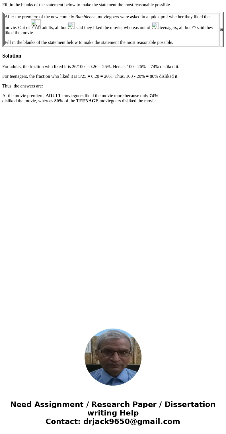 Fill in the blanks of the statement below to make the statement the most reasonable possible. After the premiere of the new comedy Bumblebee, moviegoers were as