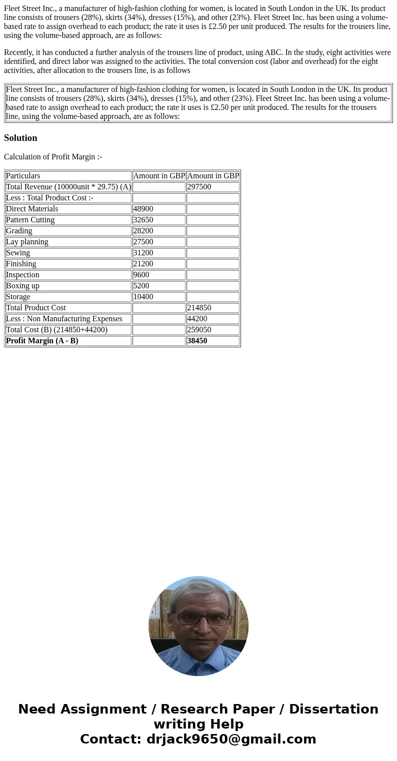 Fleet Street Inc., a manufacturer of high-fashion clothing for women, is located in South London in the UK. Its product line consists of trousers (28%), skirts 