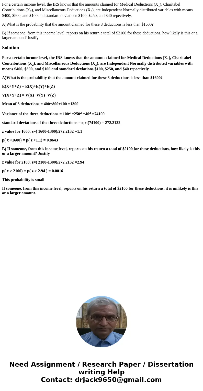 For a certain income level, the IRS knows that the amounts claimed for Medical Deductions (X1), Charitabel Contributions (X2), and Miscellaneous Deductions (X3)