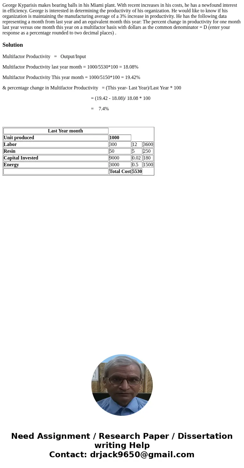  George Kyparisis makes bearing balls in his Miami plant. With recent increases in his costs, he has a newfound interest in efficiency. George is interested in 