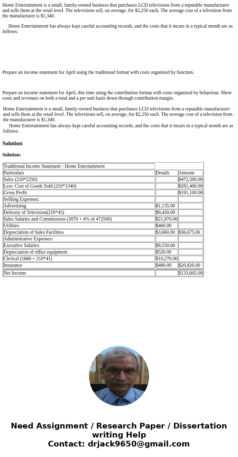 Home Entertainment is a small, family-owned business that purchases LCD televisions from a reputable manufacturer and sells them at the retail level. The televi