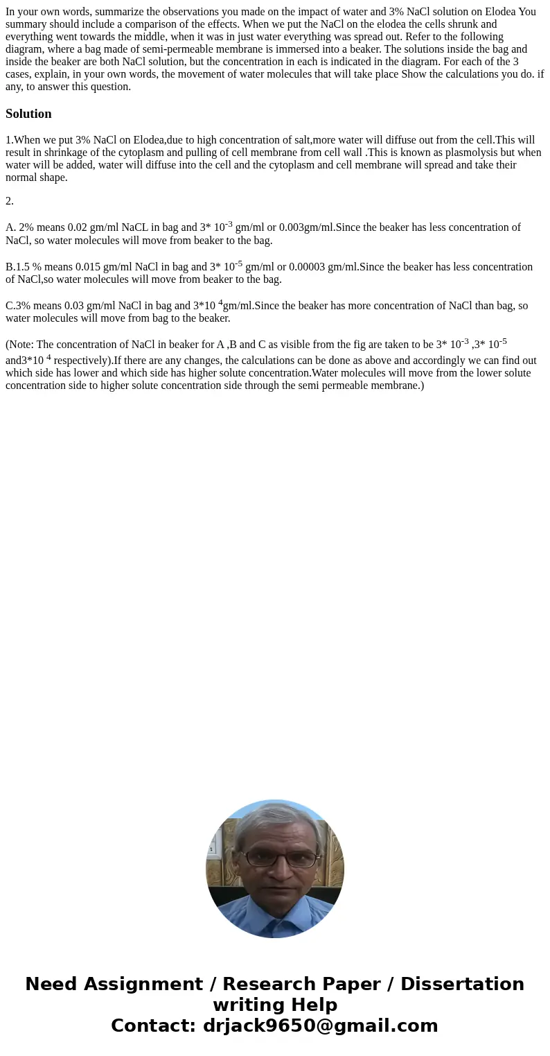 In your own words, summarize the observations you made on the impact of water and 3% NaCl solution on Elodea You summary should include a comparison of the eff  In your own words, summarize the observations you made on the impact of water and 3% NaCl solution on Elodea You summary should include a comparison of the eff
