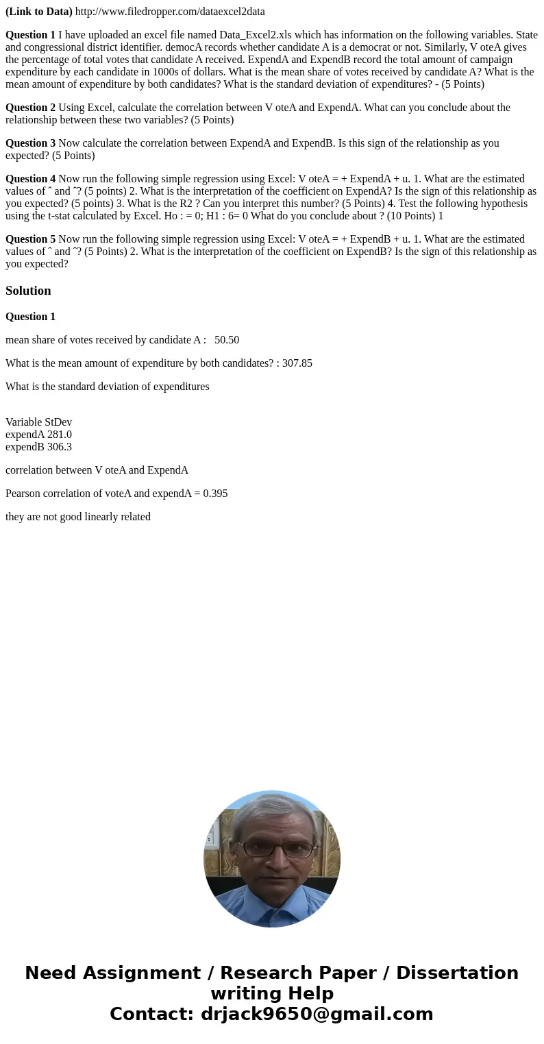 (Link to Data) http://www.filedropper.com/dataexcel2data Question 1 I have uploaded an excel file named Data_Excel2.xls which has information on the following v (Link to Data) http://www.filedropper.com/dataexcel2data Question 1 I have uploaded an excel file named Data_Excel2.xls which has information on the following v
