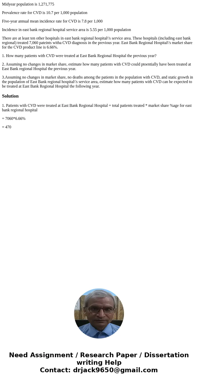 Midyear population is 1,271,775 Prevalence rate for CVD is 10.7 per 1,000 population Five-year annual mean incidence rate for CVD is 7.8 per 1,000 Incidence in 