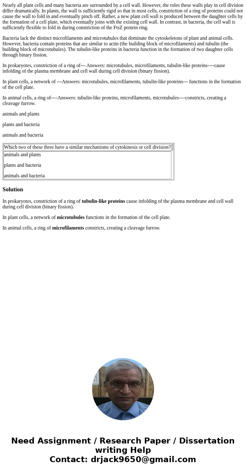 Nearly all plant cells and many bacteria are surrounded by a cell wall. However, the roles these walls play in cell division differ dramatically. In plants, the