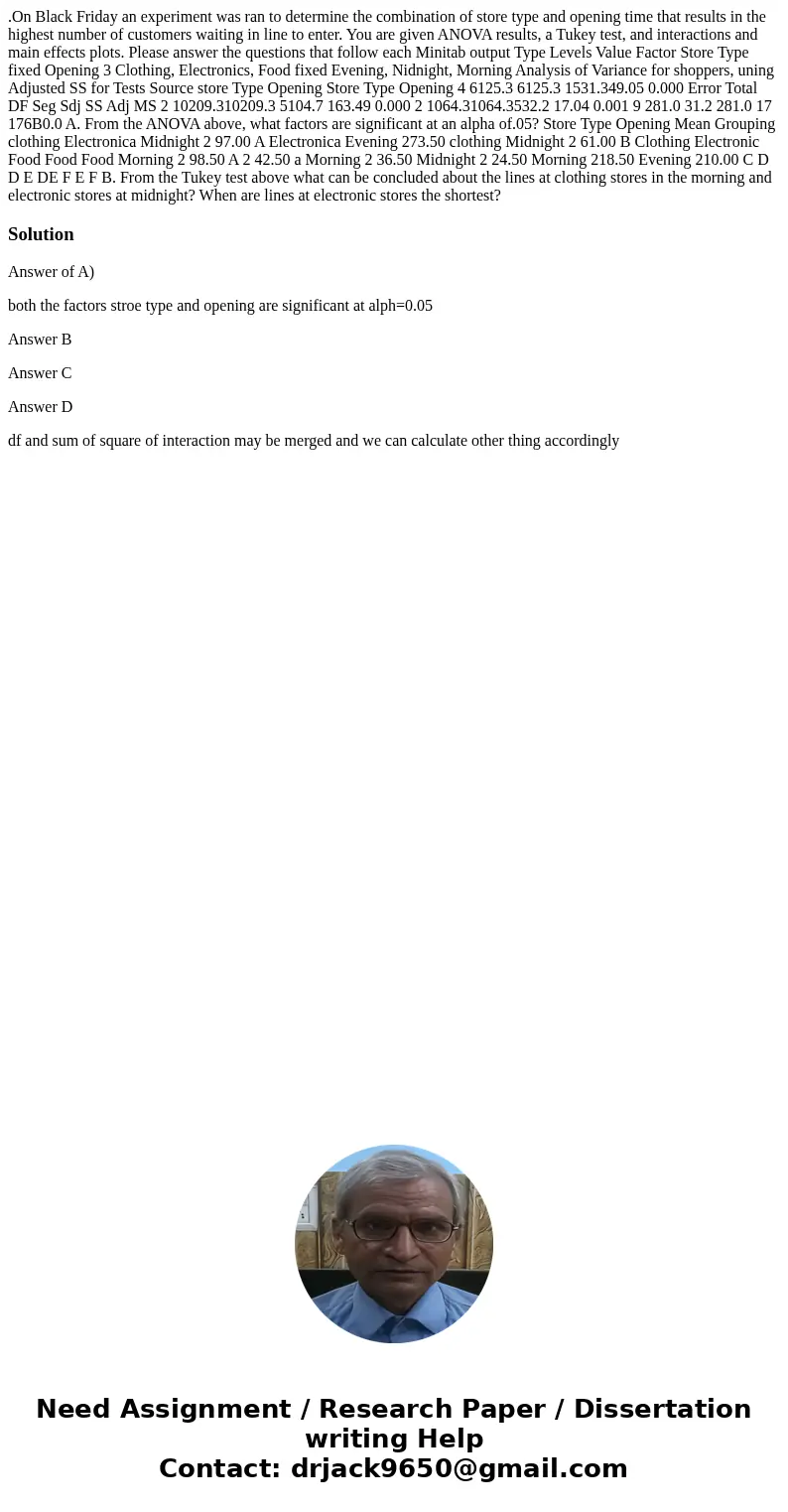  .On Black Friday an experiment was ran to determine the combination of store type and opening time that results in the highest number of customers waiting in l