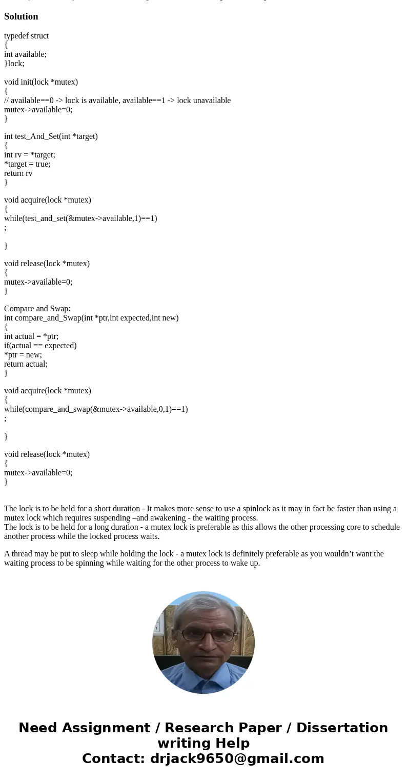 Operating System question: Answer this about a mutex lock implementation. Consider how to implement a mutex lock using an atomic hardware instruction. Assume th Operating System question: Answer this about a mutex lock implementation. Consider how to implement a mutex lock using an atomic hardware instruction. Assume th