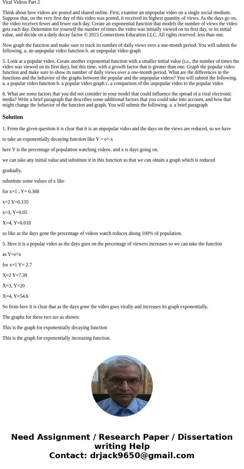 Please Help!! Viral Videos Part 2 Think about how videos are posted and shared online. First, examine an unpopular video on a single social medium. Suppose that