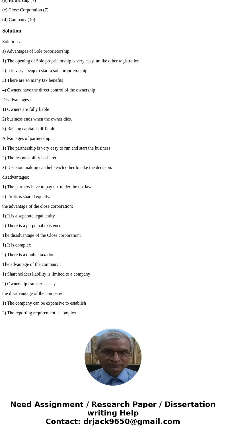 Question 4 (30 marks) Write brief notes indicating the requirements, advantages and disadvantages of the following business entities: (a) Sole Proprietorship (6
