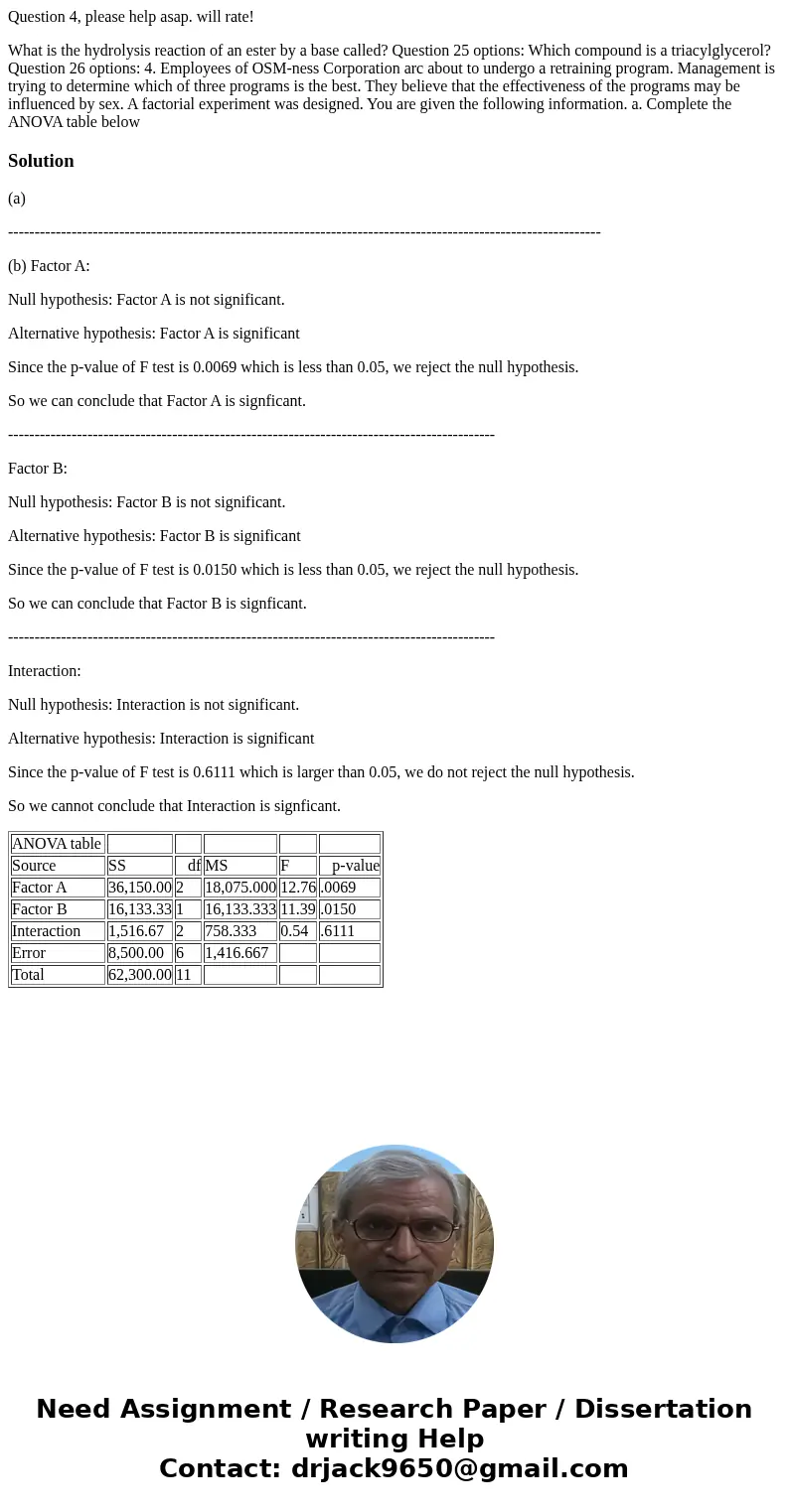 Question 4, please help asap. will rate! What is the hydrolysis reaction of an ester by a base called? Question 25 options: Which compound is a triacylglycerol? Question 4, please help asap. will rate! What is the hydrolysis reaction of an ester by a base called? Question 25 options: Which compound is a triacylglycerol?