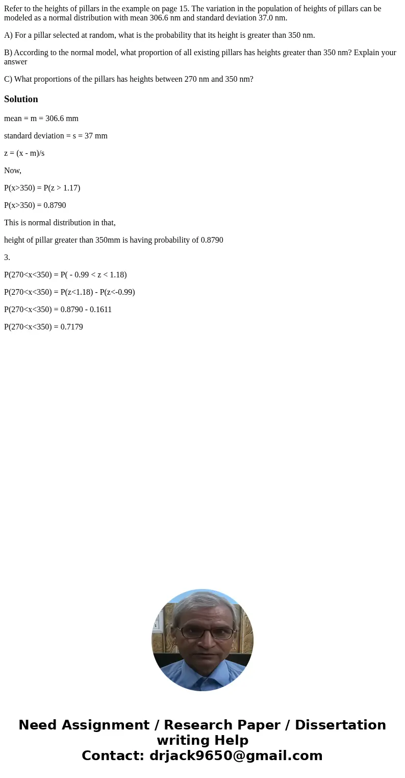Refer to the heights of pillars in the example on page 15. The variation in the population of heights of pillars can be modeled as a normal distribution with me Refer to the heights of pillars in the example on page 15. The variation in the population of heights of pillars can be modeled as a normal distribution with me