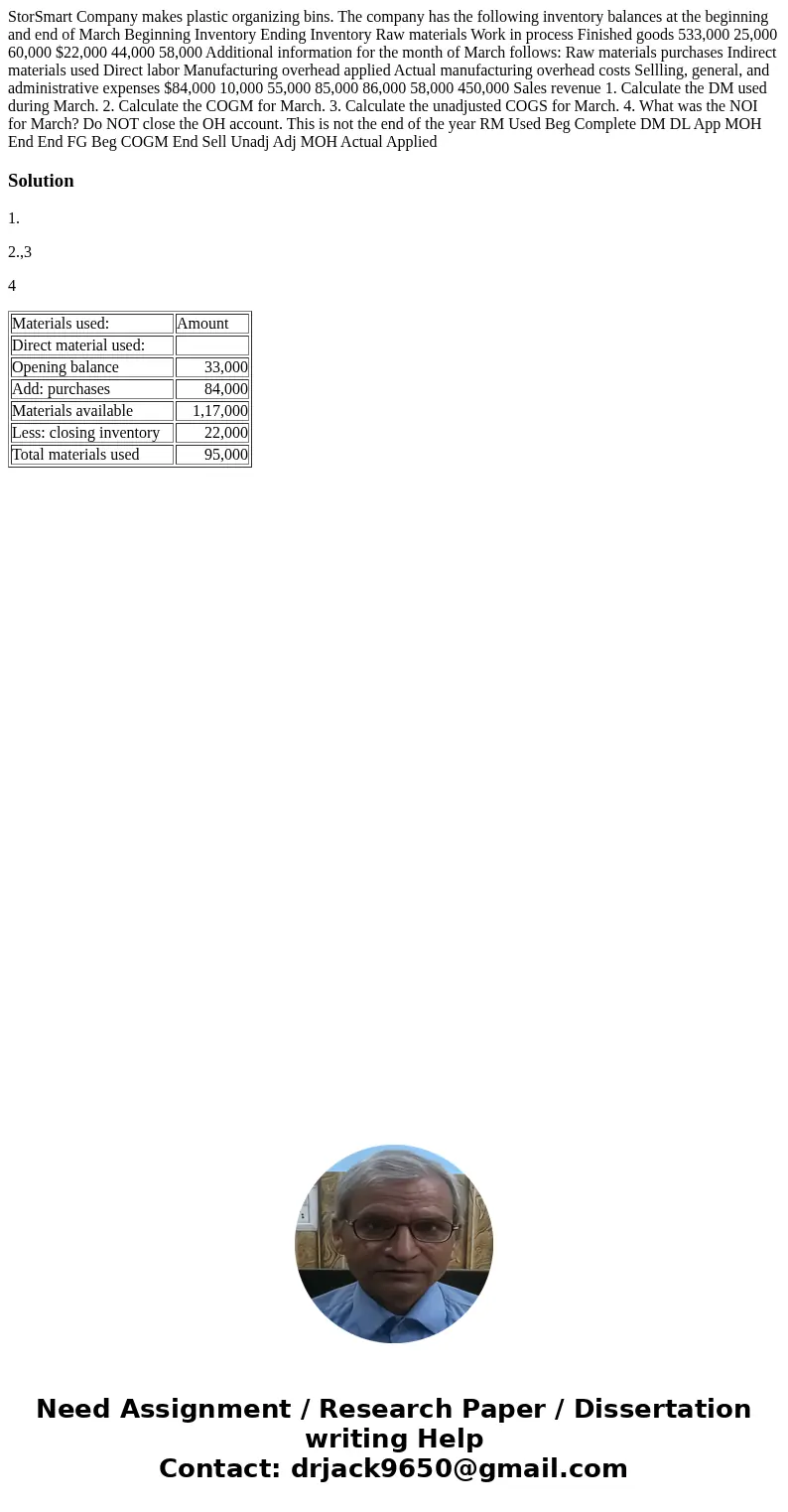  StorSmart Company makes plastic organizing bins. The company has the following inventory balances at the beginning and end of March Beginning Inventory Ending 