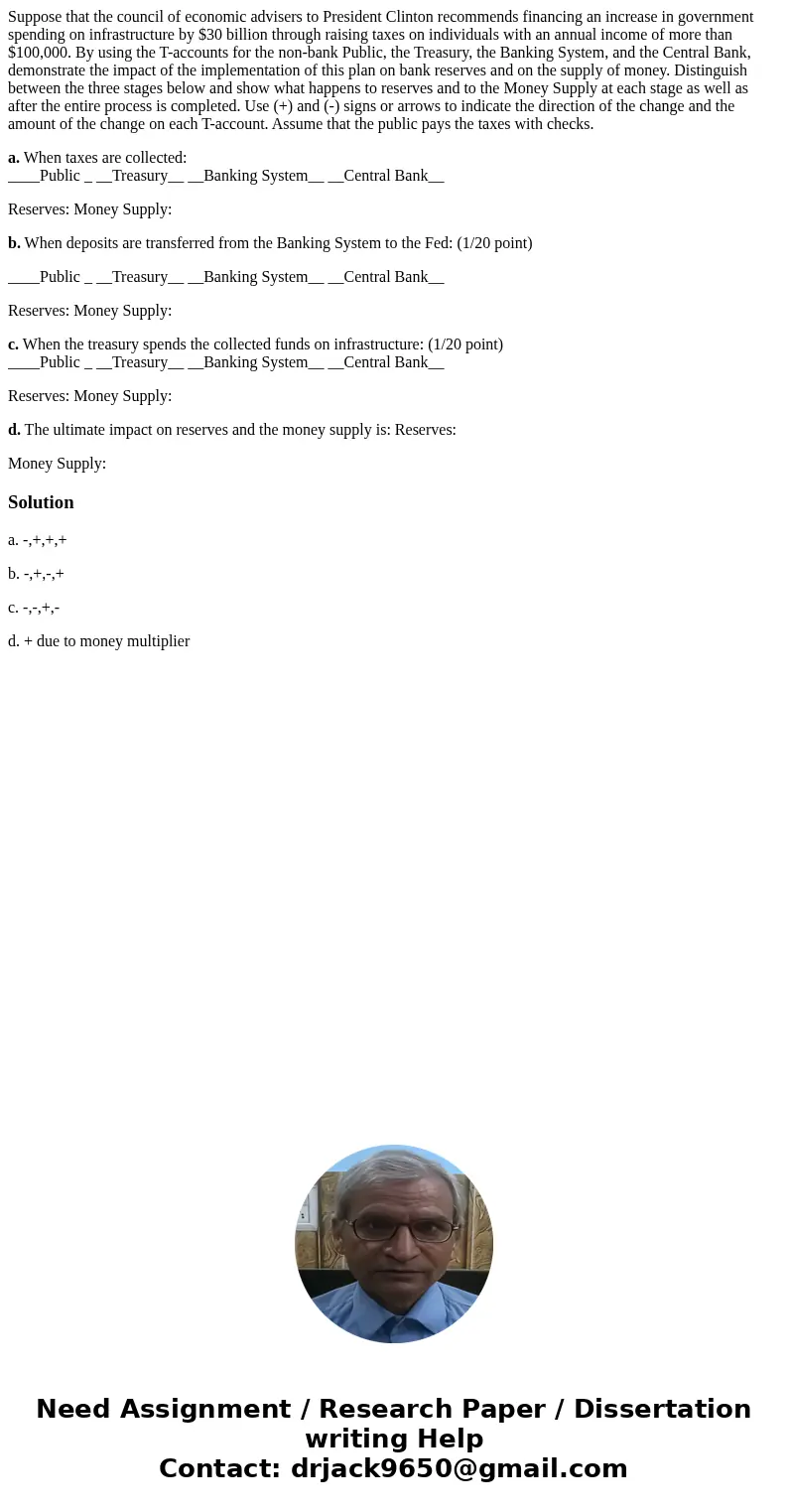 Suppose that the council of economic advisers to President Clinton recommends financing an increase in government spending on infrastructure by $30 billion thro