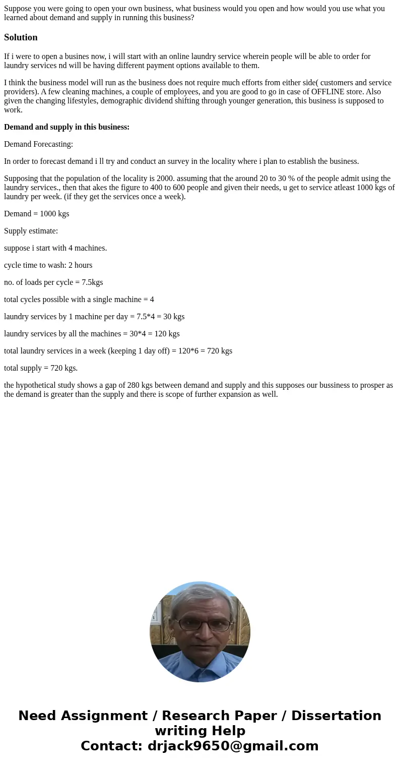 Suppose you were going to open your own business, what business would you open and how would you use what you learned about demand and supply in running this bu Suppose you were going to open your own business, what business would you open and how would you use what you learned about demand and supply in running this bu