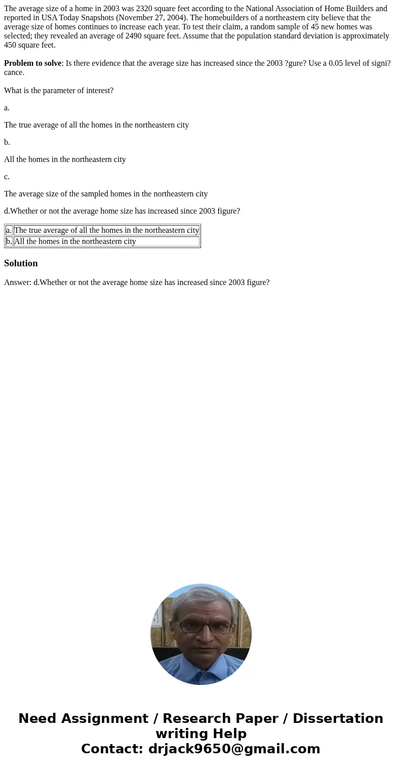 The average size of a home in 2003 was 2320 square feet according to the National Association of Home Builders and reported in USA Today Snapshots (November 27,