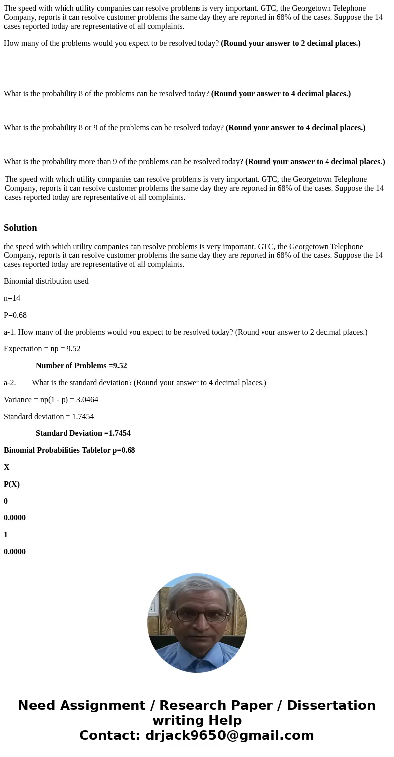 The speed with which utility companies can resolve problems is very important. GTC, the Georgetown Telephone Company, reports it can resolve customer problems t