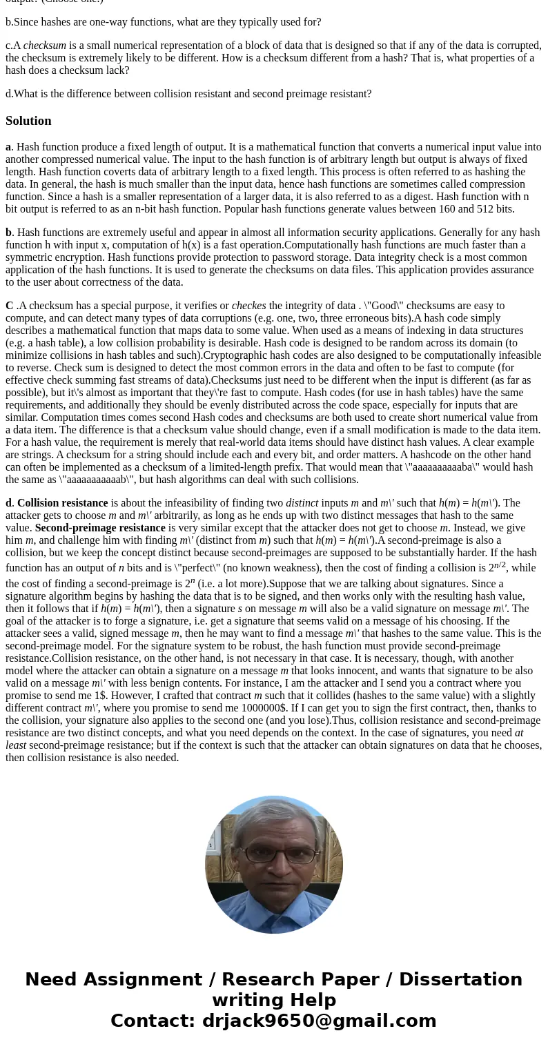this is network security system class student id j00386388 3.Consider the following questions about cryptographic hashes. a.With regard to hash functions, do th