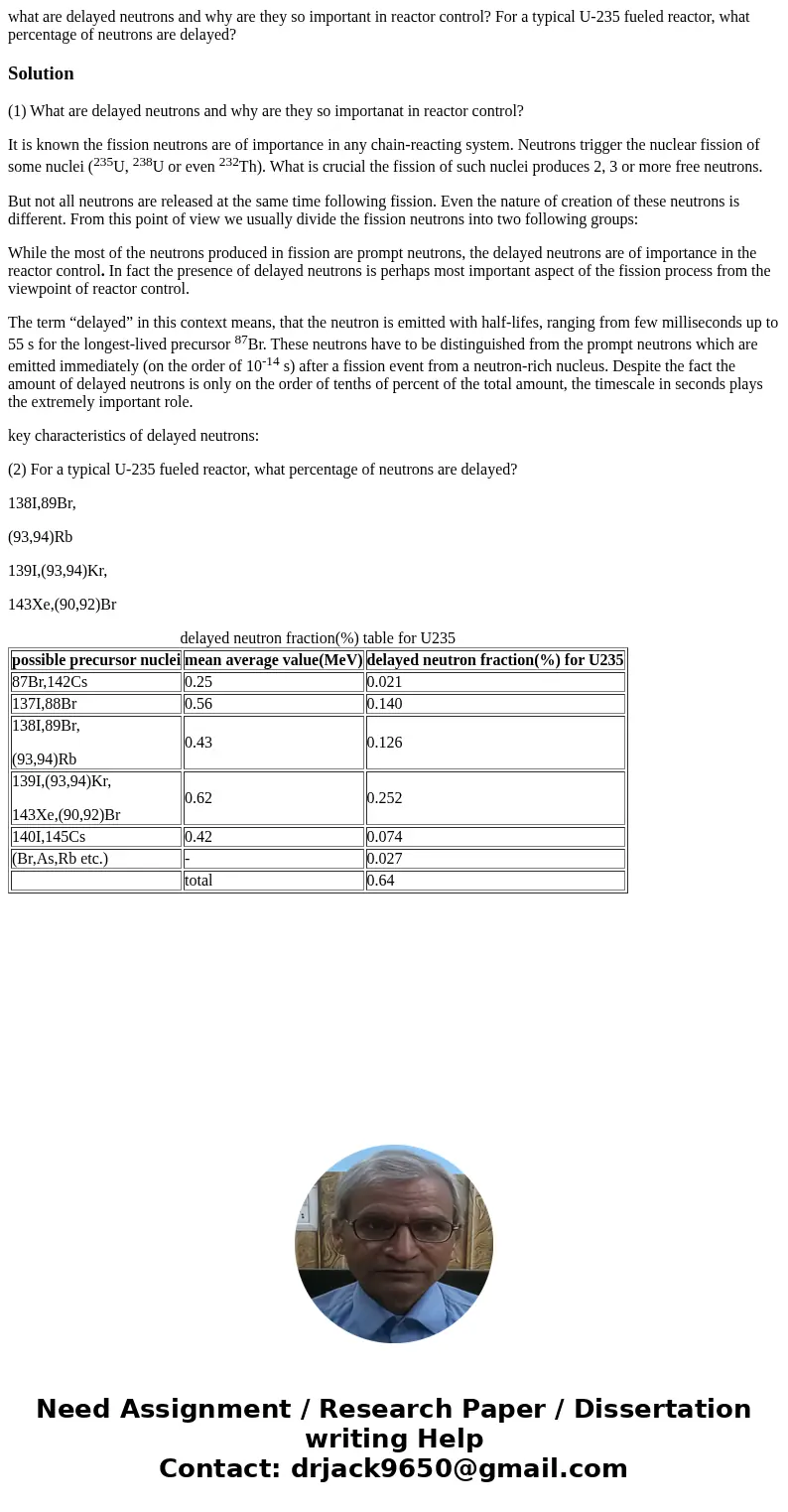 what are delayed neutrons and why are they so important in reactor control? For a typical U-235 fueled reactor, what percentage of neutrons are delayed?Solution
