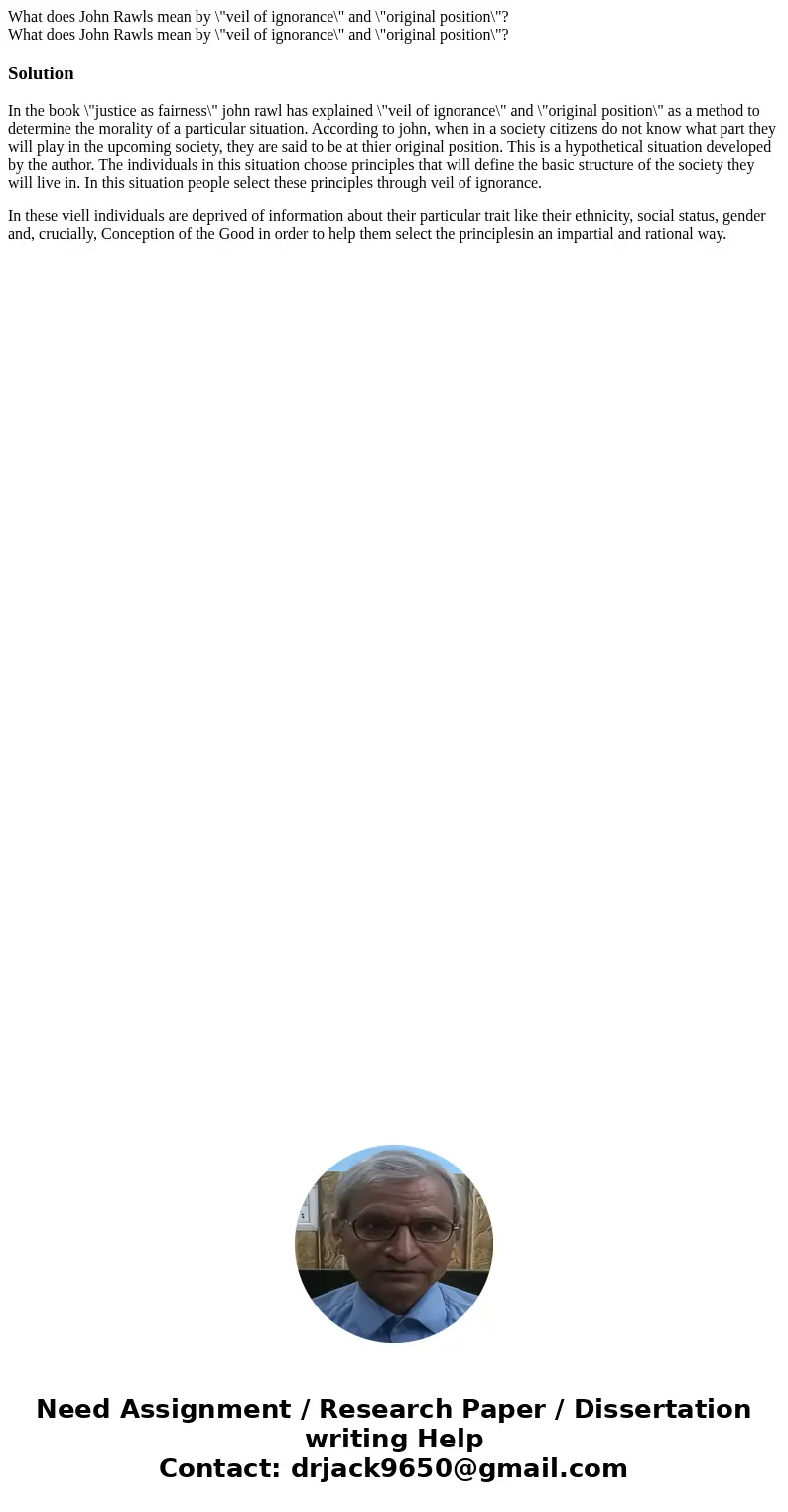 What does John Rawls mean by \  What does John Rawls mean by \