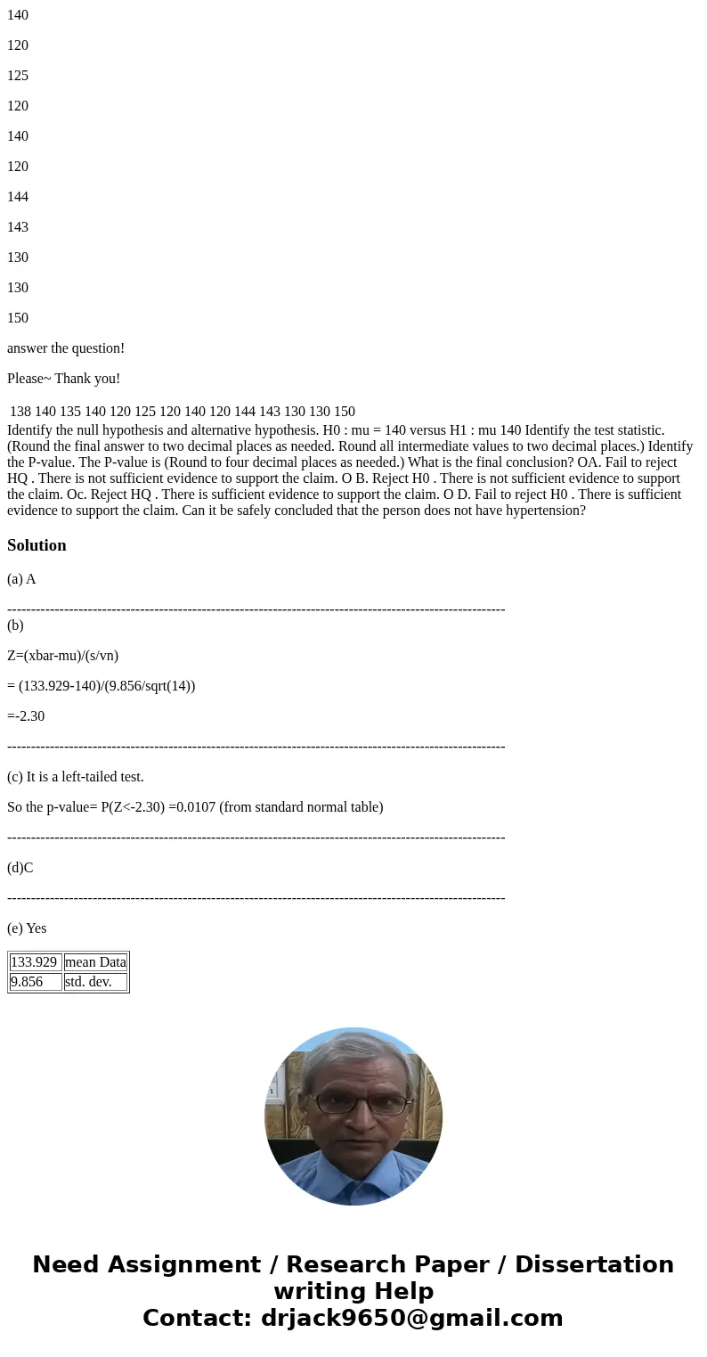 When 14 different second-year medical students measured the systolic blood pressure of the same person, they obtained the results listed below (in mmHg). Assumi