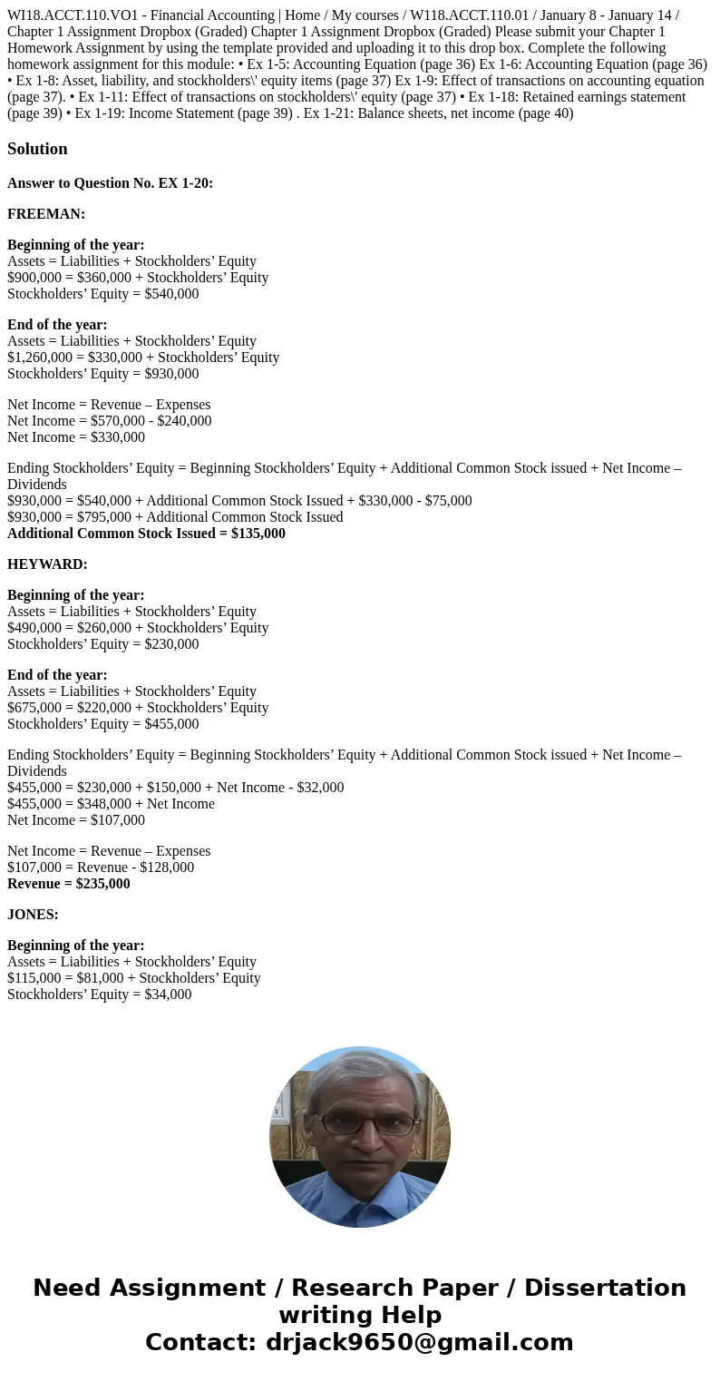  WI18.ACCT.110.VO1 - Financial Accounting | Home / My courses / W118.ACCT.110.01 / January 8 - January 14 / Chapter 1 Assignment Dropbox (Graded) Chapter 1 Assi