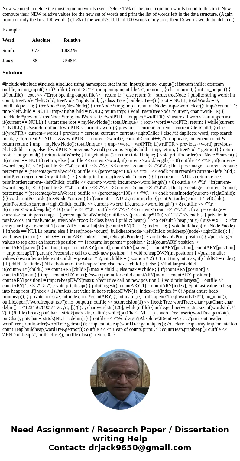 Word Frequency - Binary Tree - C++ data file: http://pastebin.com/q4ZK46RQ Given an arbitrarily long list of unordered words with an arbitrary number of differe