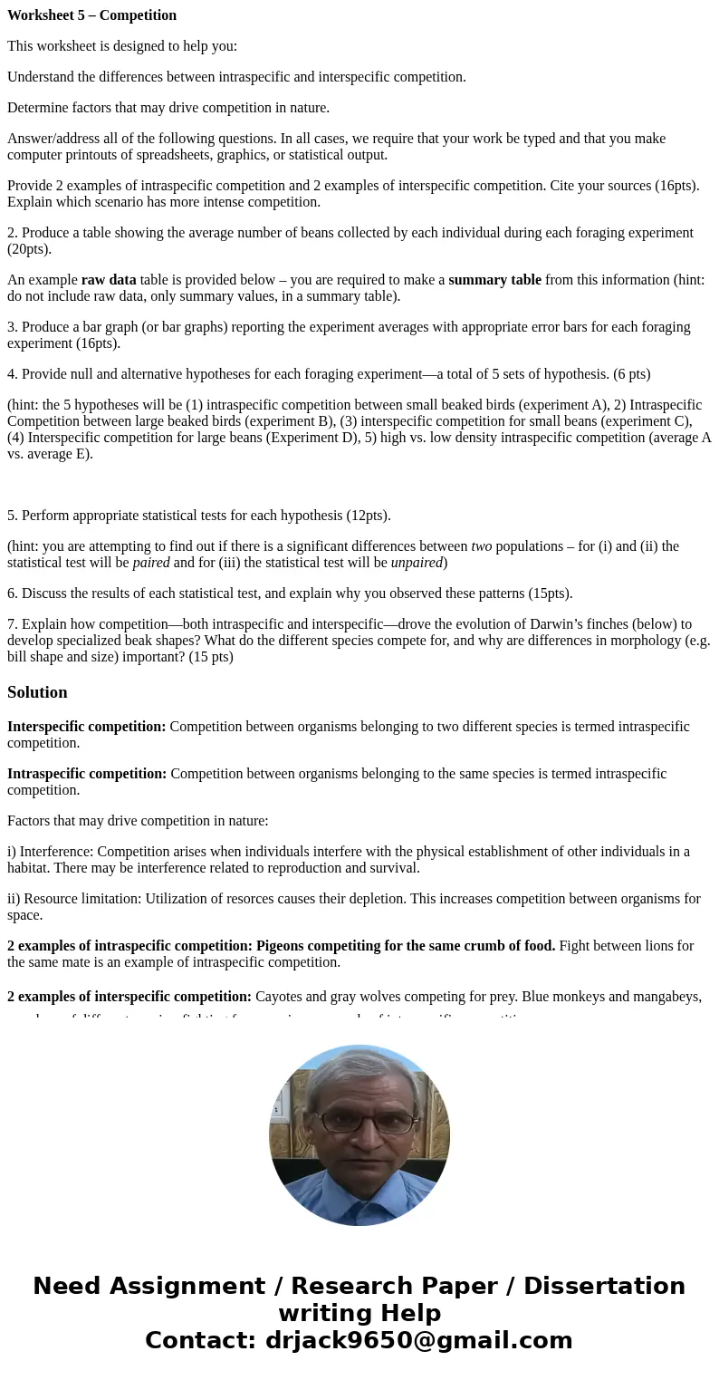 Worksheet 5 – Competition This worksheet is designed to help you: Understand the differences between intraspecific and interspecific competition. Determine fact