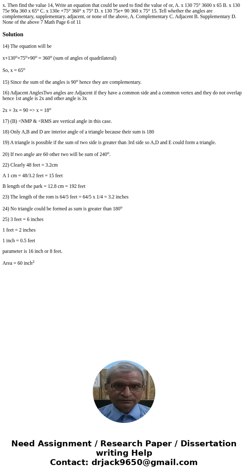  x. Then find the value 14, Write an equation that could be used to find the value of or, A. x 130 75° 3600 x 65 B. x 130 75e 90a 360 x 65° C. x 130e +75° 360° 