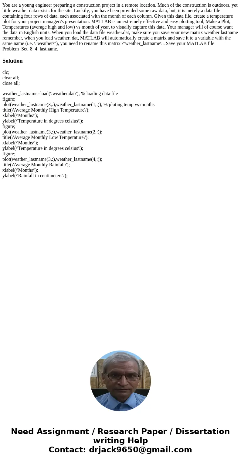 You are a young engineer preparing a construction project in a remote location. Much of the construction is outdoors, yet little weather data exists for the si  You are a young engineer preparing a construction project in a remote location. Much of the construction is outdoors, yet little weather data exists for the si
