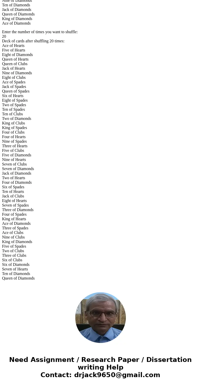You are to write a program made up of 3 separate classes within the same package: The main class name cardtest.java, which will serve as the driver class to tes