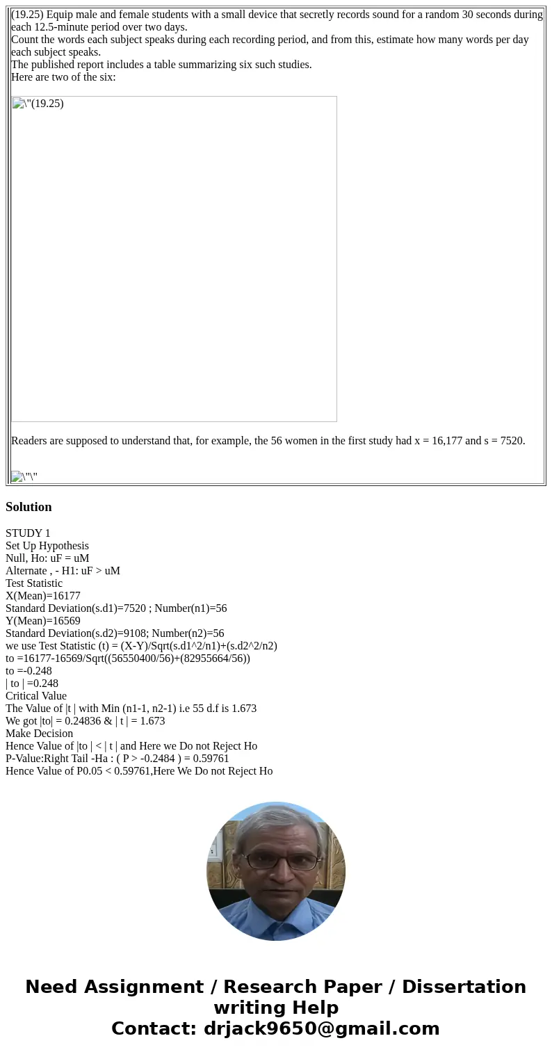  (19.25) Equip male and female students with a small device that secretly records sound for a random 30 seconds during each 12.5-minute period over two days. Co
