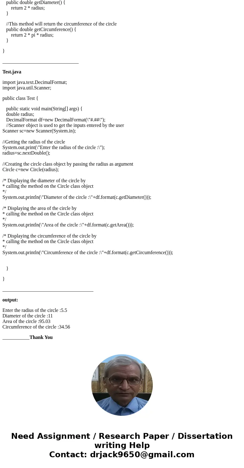 9. Circle Class Write a circle class that has the following member variables: .radius: a double pi: a double initialized with the value 3.14159 The class shoul  9. Circle Class Write a circle class that has the following member variables: .radius: a double pi: a double initialized with the value 3.14159 The class shoul