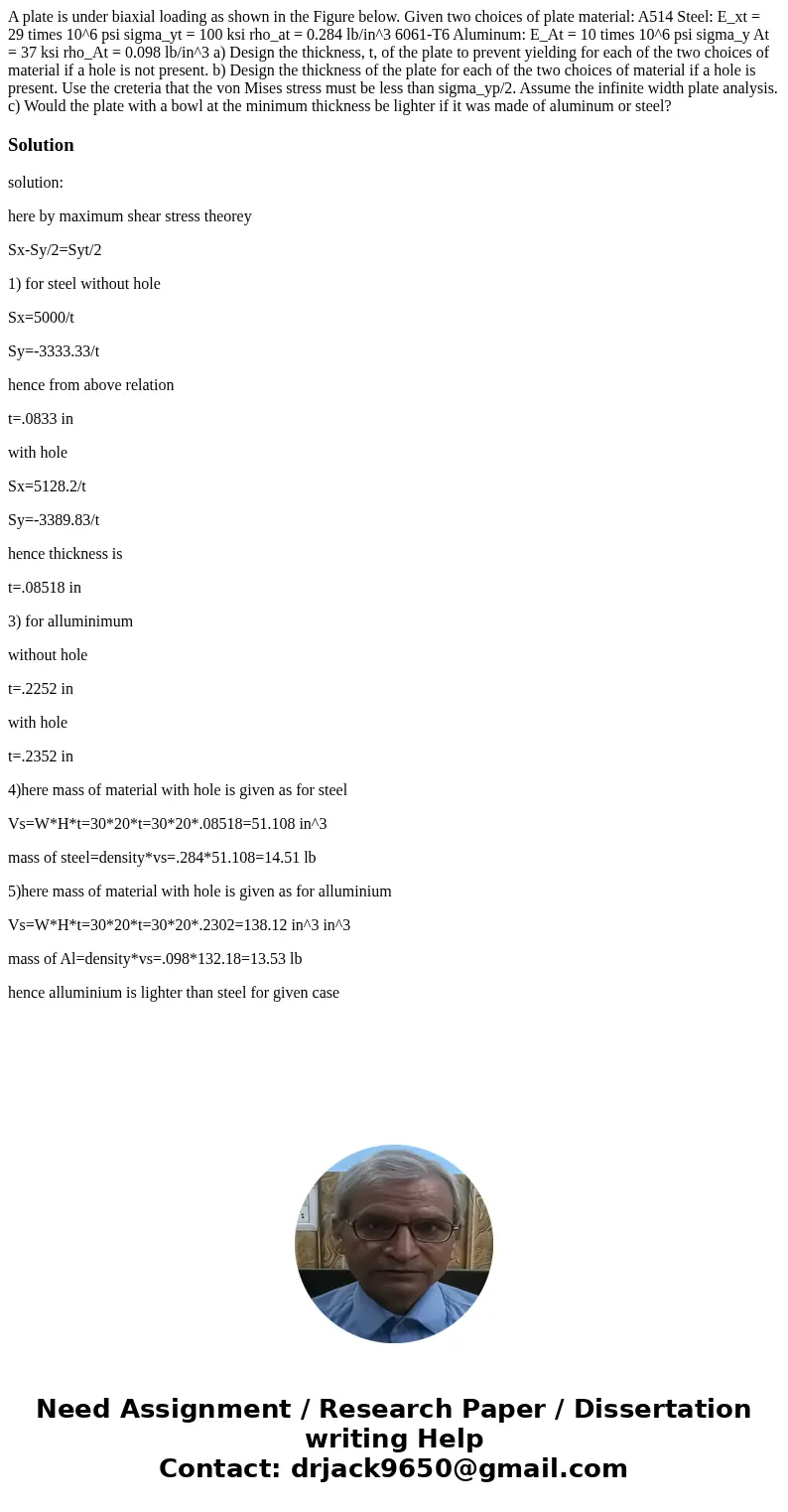 A plate is under biaxial loading as shown in the Figure below. Given two choices of plate material: A514 Steel: E_xt = 29 times 10^6 psi sigma_yt = 100 ksi rho  A plate is under biaxial loading as shown in the Figure below. Given two choices of plate material: A514 Steel: E_xt = 29 times 10^6 psi sigma_yt = 100 ksi rho