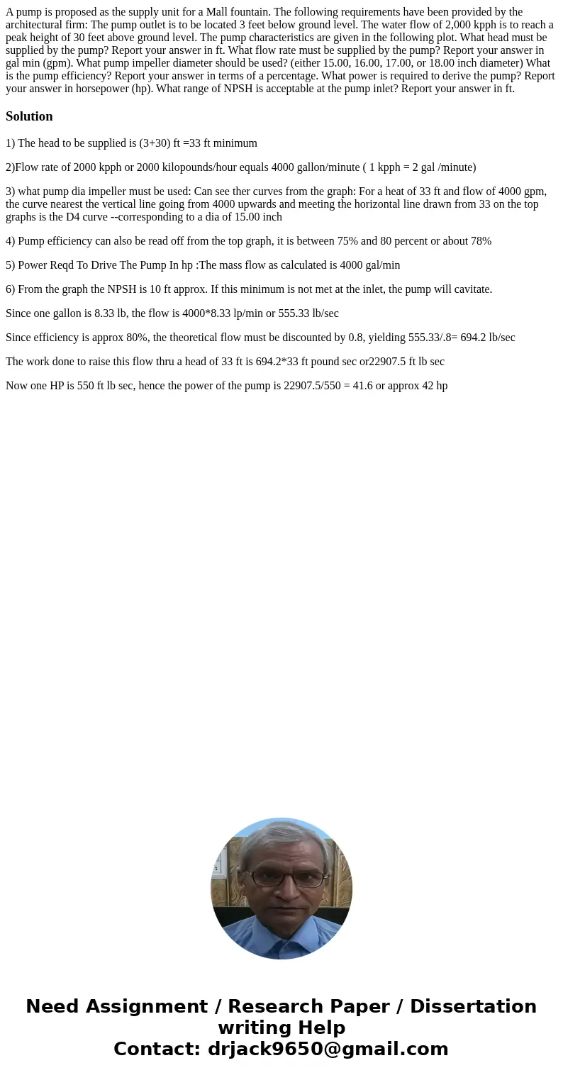  A pump is proposed as the supply unit for a Mall fountain. The following requirements have been provided by the architectural firm: The pump outlet is to be lo