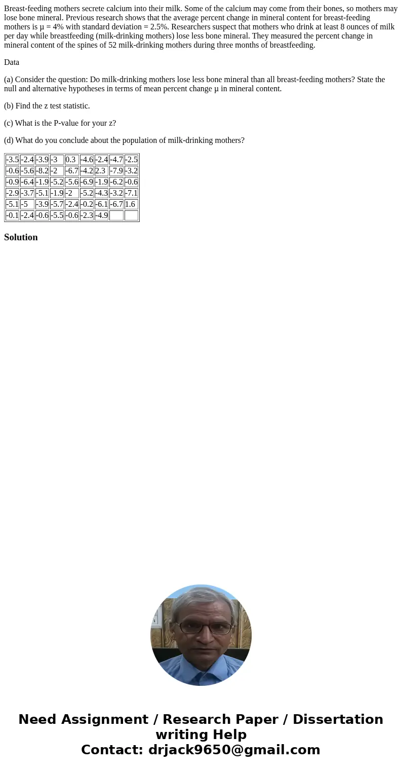 Breast-feeding mothers secrete calcium into their milk. Some of the calcium may come from their bones, so mothers may lose bone mineral. Previous research shows