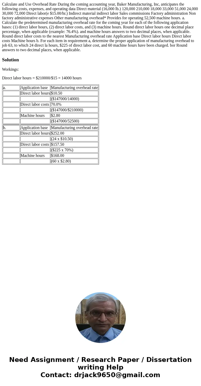 Calculate and Use Overhead Rate During the coming accounting year, Baker Manufacturing, Inc, anticipates the following costs, expenses, and operating data Dire  Calculate and Use Overhead Rate During the coming accounting year, Baker Manufacturing, Inc, anticipates the following costs, expenses, and operating data Dire