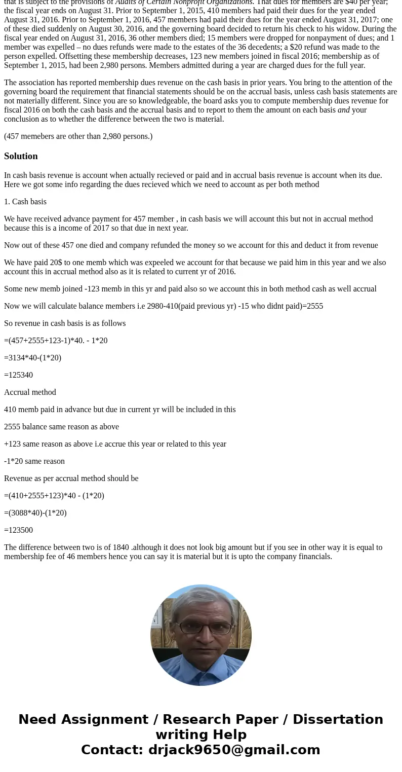 (Comparing Cash versus Accrual Reports) The Professional Persons Association of Middleton is a nonprofit organization that is subject to the provisions of Audit (Comparing Cash versus Accrual Reports) The Professional Persons Association of Middleton is a nonprofit organization that is subject to the provisions of Audit