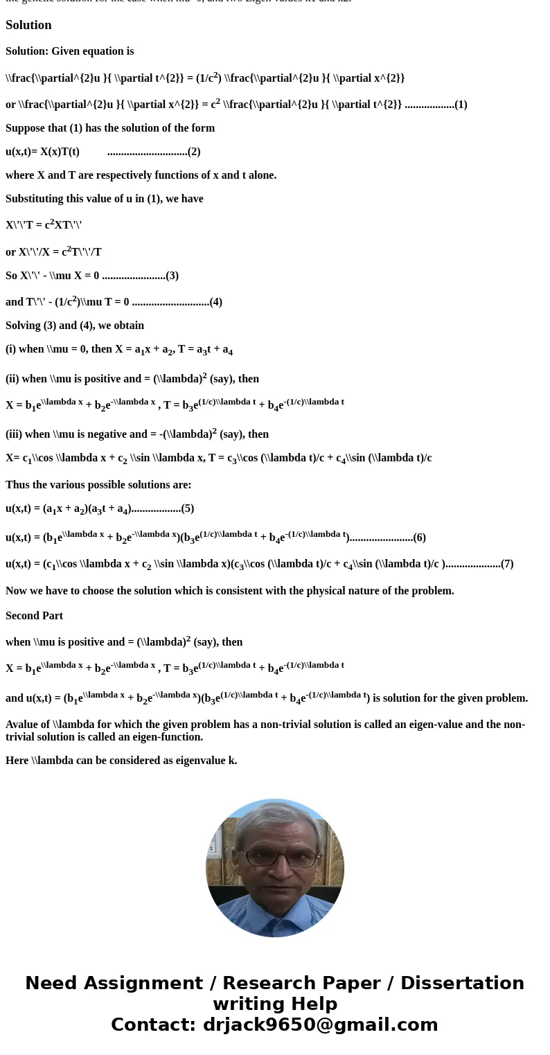  Demonstrate the method of \'Solution by Separation of Variables\' by solving the partial differential equation defined below: partial differential^2 u/partial 