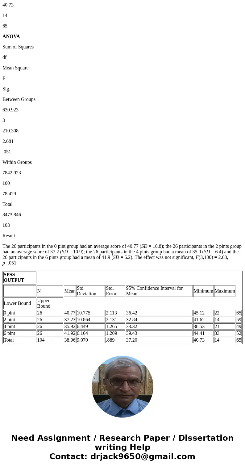 Do women become more attractive (immature) or less attractive (mature) depending how how much a man drinks? Analyze the data using SPSS an alpha level of .05 fo