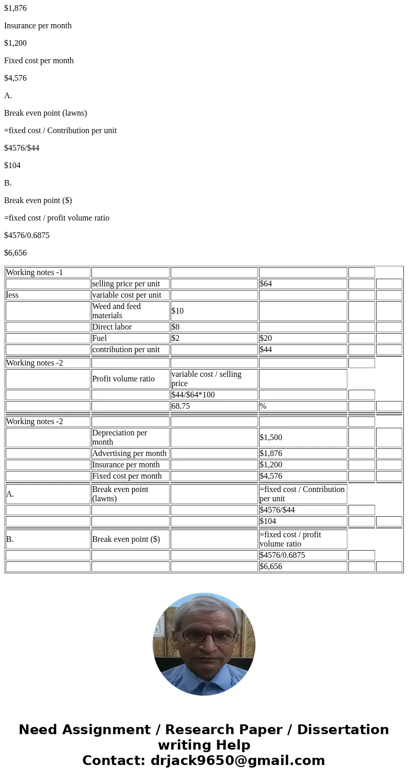  Exercise 22-5 All That Blooms provides environmentally friendly lawn services for homeowners. Its operating costs are as follows $1,500 per month $1,876 per mo