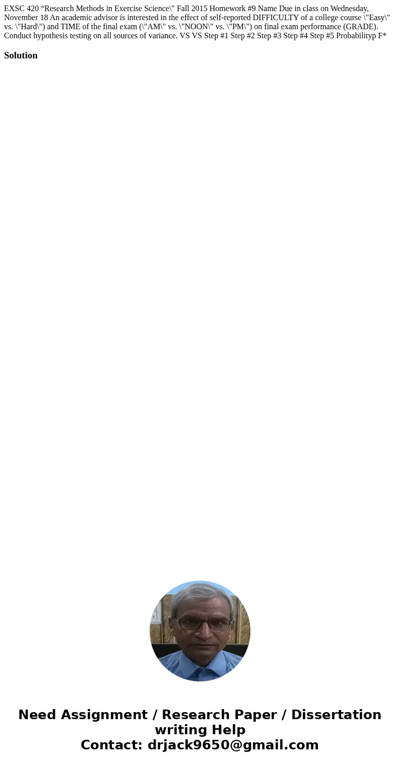 EXSC 420 “Research Methods in Exercise Science\  EXSC 420 “Research Methods in Exercise Science\