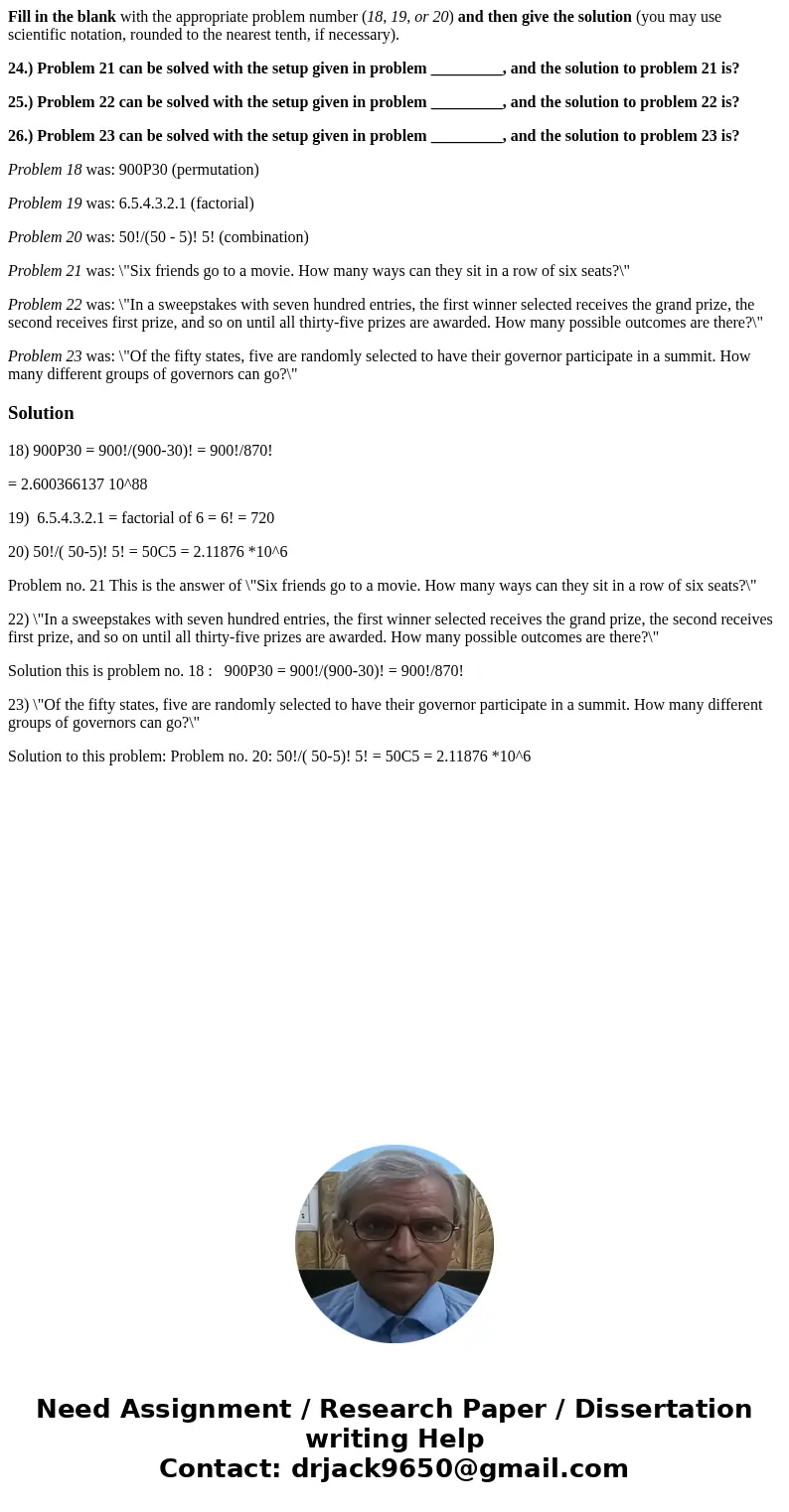 Fill in the blank with the appropriate problem number (18, 19, or 20) and then give the solution (you may use scientific notation, rounded to the nearest tenth, Fill in the blank with the appropriate problem number (18, 19, or 20) and then give the solution (you may use scientific notation, rounded to the nearest tenth,