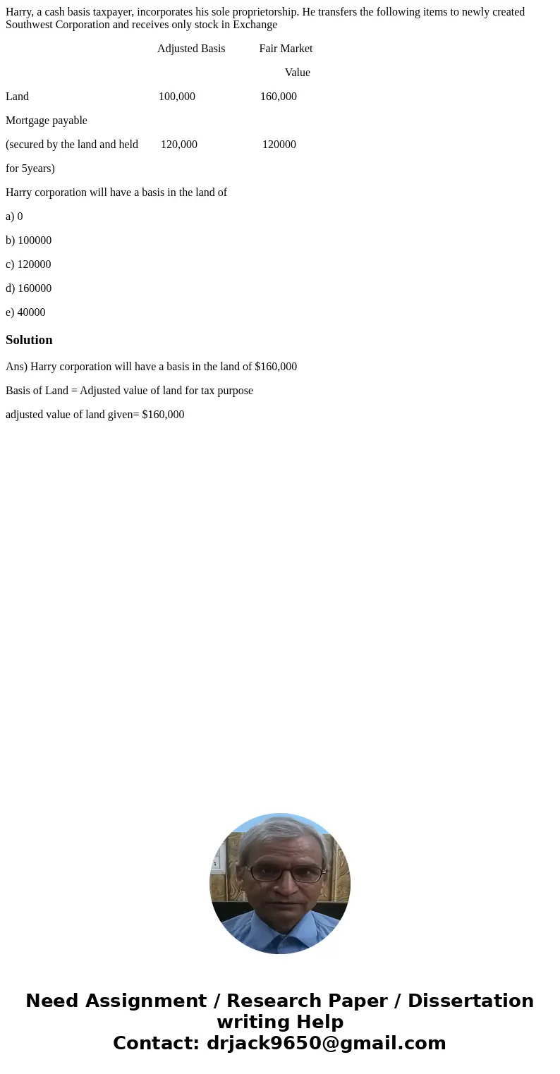Harry, a cash basis taxpayer, incorporates his sole proprietorship. He transfers the following items to newly created Southwest Corporation and receives only st