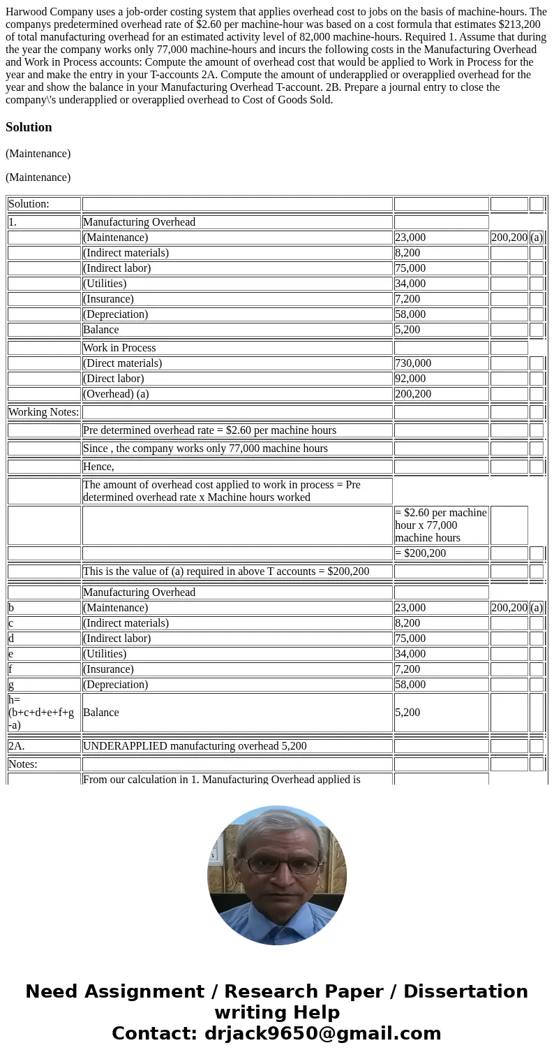  Harwood Company uses a job-order costing system that applies overhead cost to jobs on the basis of machine-hours. The companys predetermined overhead rate of $