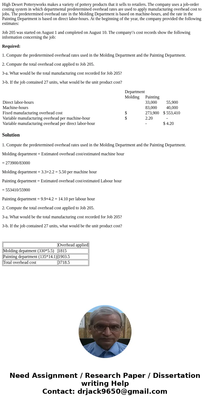 High Desert Potteryworks makes a variety of pottery products that it sells to retailers. The company uses a job-order costing system in which departmental prede