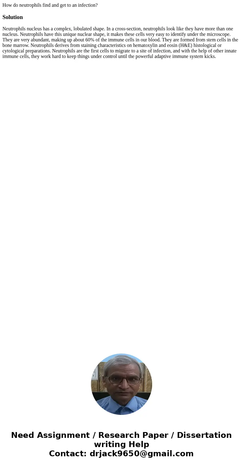 How do neutrophils find and get to an infection?SolutionNeutrophils nucleus has a complex, lobulated shape. In a cross-section, neutrophils look like they have 