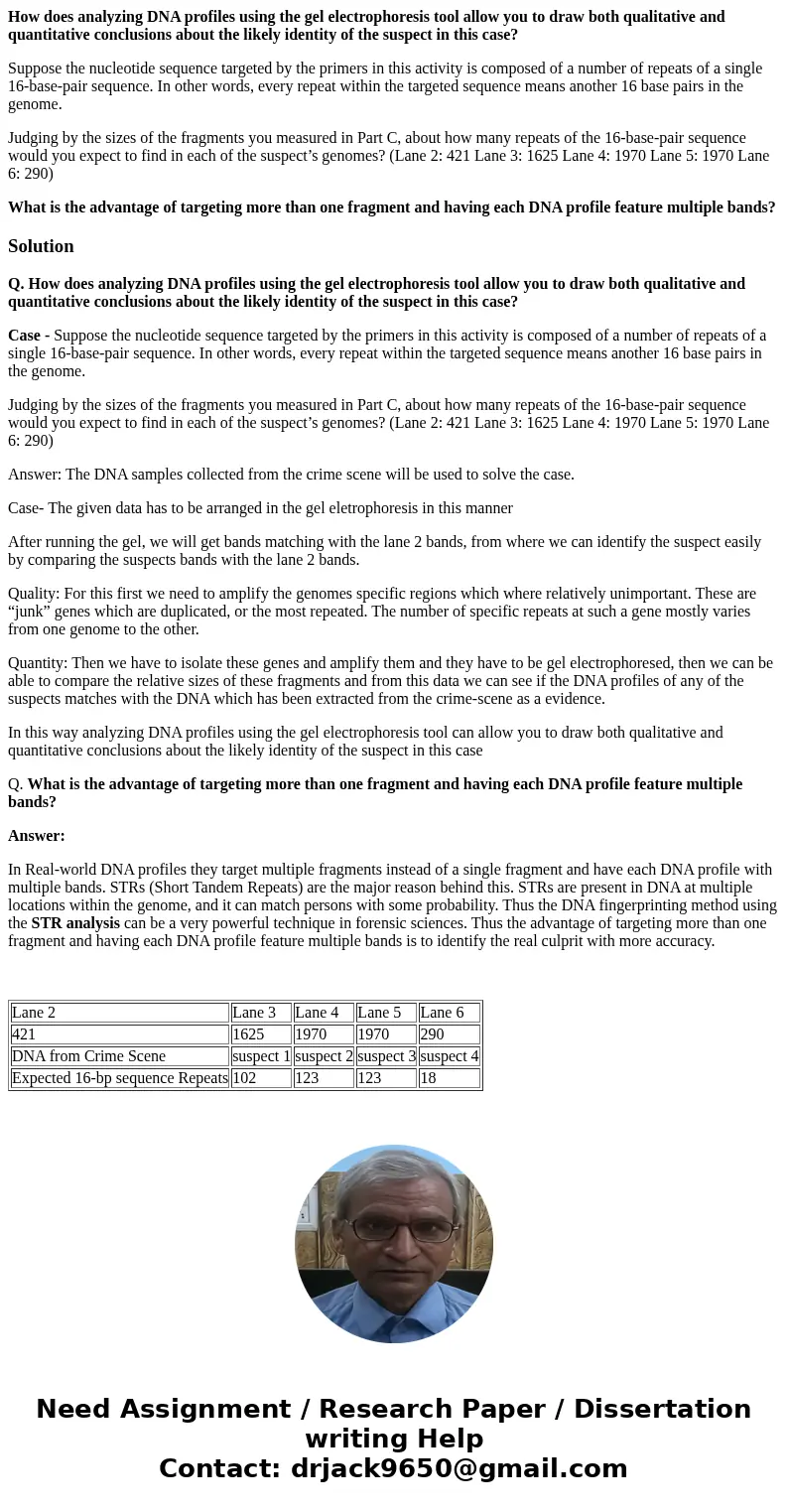 How does analyzing DNA profiles using the gel electrophoresis tool allow you to draw both qualitative and quantitative conclusions about the likely identity of  How does analyzing DNA profiles using the gel electrophoresis tool allow you to draw both qualitative and quantitative conclusions about the likely identity of