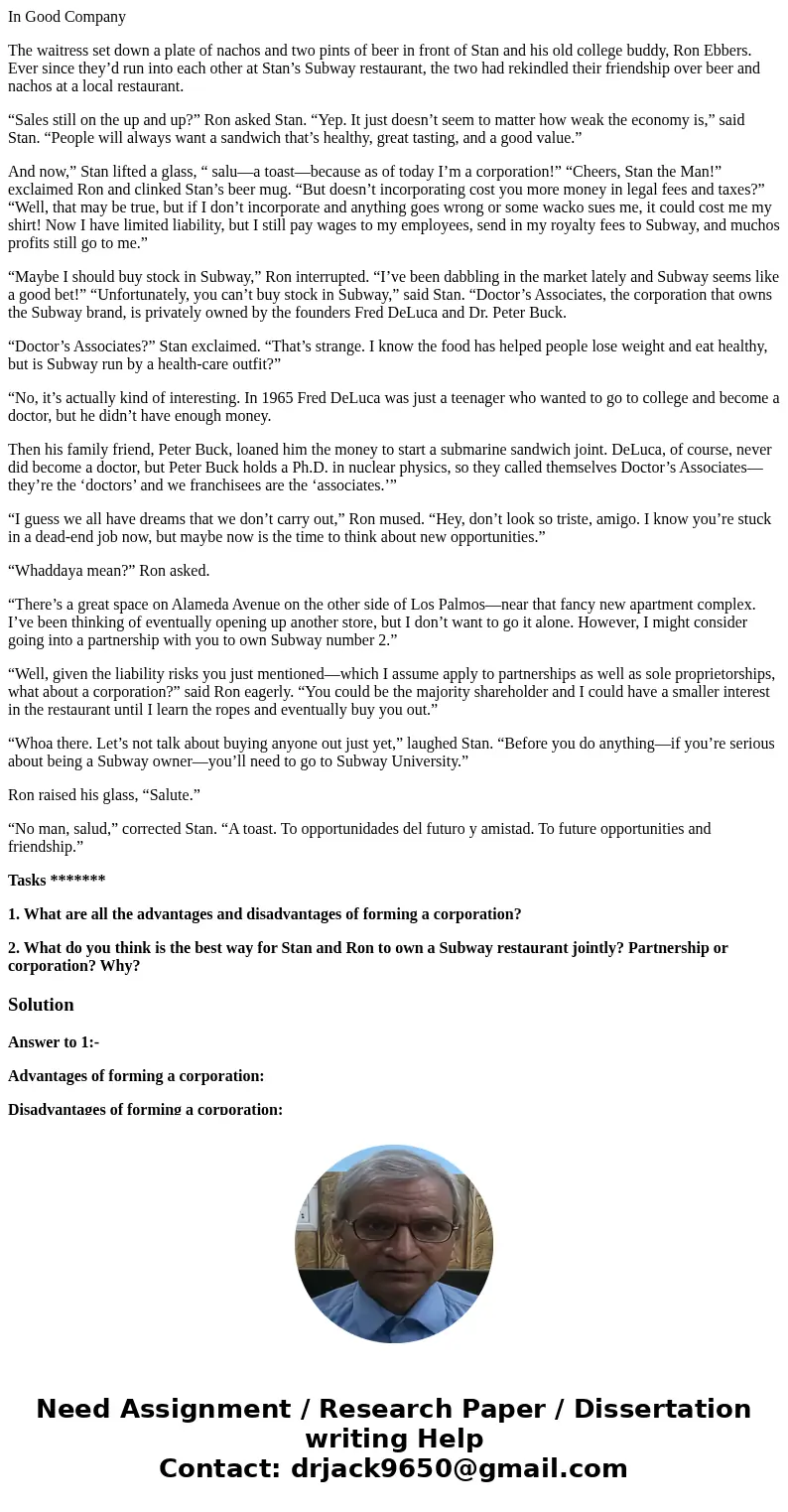 In Good Company The waitress set down a plate of nachos and two pints of beer in front of Stan and his old college buddy, Ron Ebbers. Ever since they’d run into In Good Company The waitress set down a plate of nachos and two pints of beer in front of Stan and his old college buddy, Ron Ebbers. Ever since they’d run into